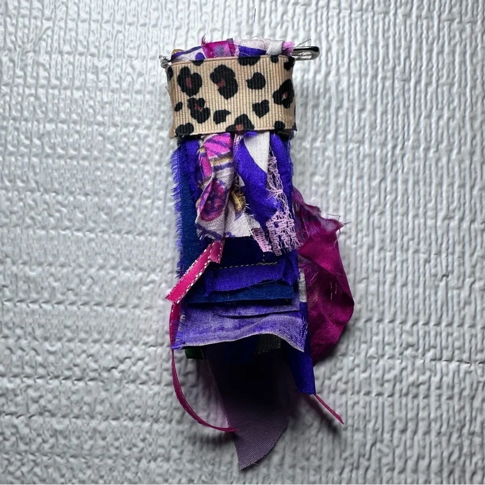 Boho | Fabric Brooch |,Hand Crafted Pin Crystal Embellished 5’ Silk and Lace
